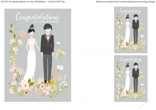 5x7 Illustrated Ebony Haired Couple Congratulations on Wedding