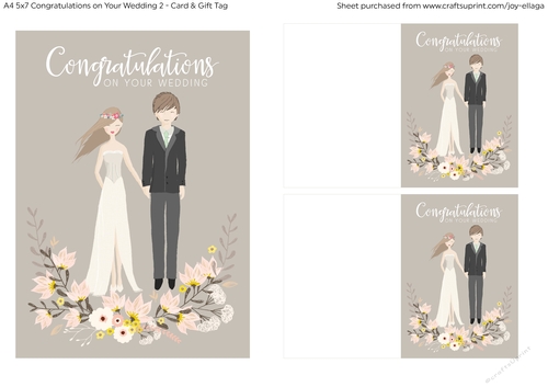 5x7 Illustrated Light Brown Haired Couple Congratulations on Wedding
