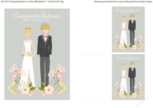 5x7 Illustrated Blonde Haired Couple Congratulations on Wedding