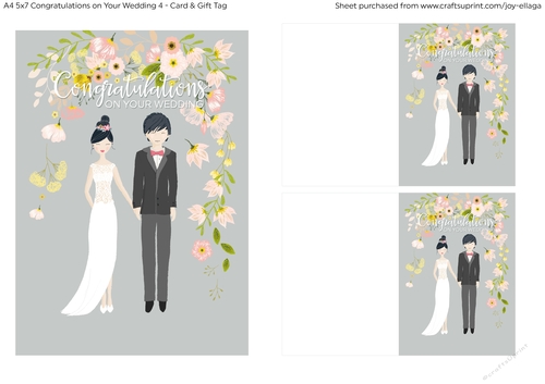 5x7 Illustrated Ebony Haired Couple Congratulations on Wedding 2