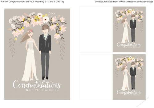 5x7 Illustrated Light Brown Haired Couple Congratulations on Wedding 2