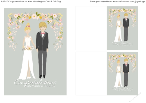 5x7 Illustrated Blonde Haired Couple Congratulations on Wedding 2