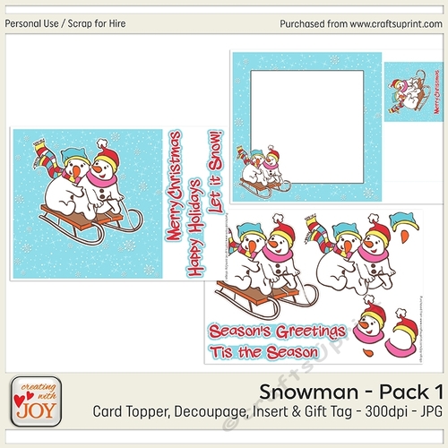 8x8 Christmas Snowman on a Sled