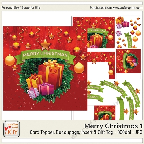 7in Christmas Card with Stars, Baubles, Wreath, and Gifts