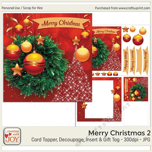7x7 Christmas Card with Stars, Baubles, Wreath, and Christmas Tree