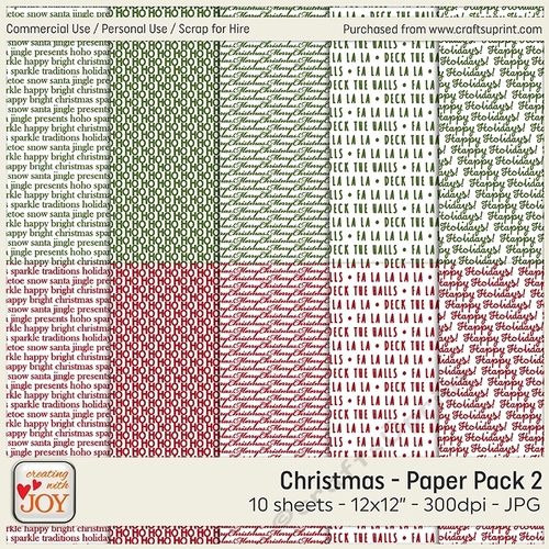 12x12 Designer Resources Christmas-themed words in Red and Green