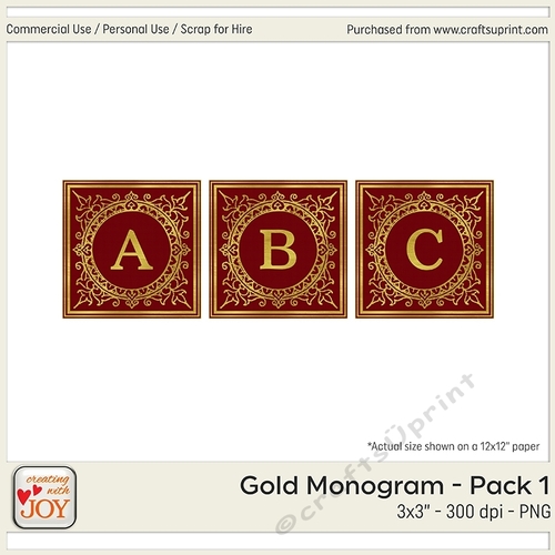 3x3 Gold Foil Effect Monogram Pack 1