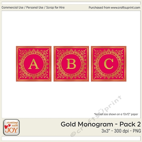 3x3 Gold Foil Effect Monogram Pack 2