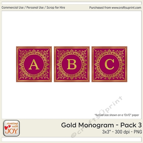 3x3 Gold Foil Effect Monogram Pack 3