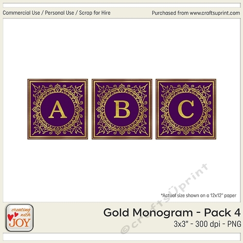 3x3 Gold Foil Effect Monogram Pack 4