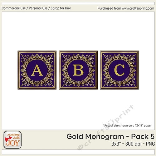 3x3 Gold Foil Effect Monogram Pack 5