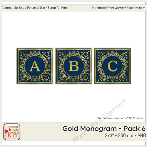3x3 Gold Foil Effect Monogram Pack 6