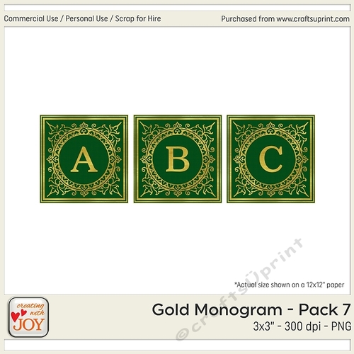 3x3 Gold Foil Effect Monogram Pack 7