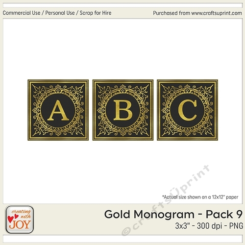 3x3 Gold Foil Effect Monogram Pack 9