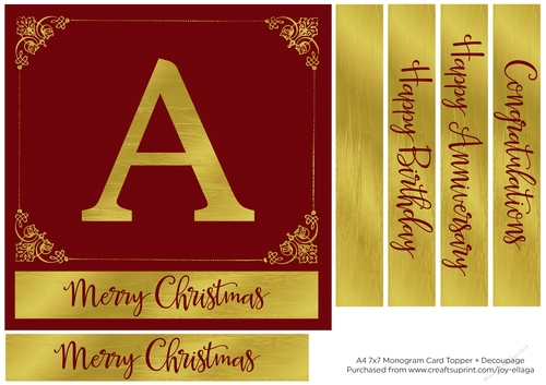 7x7 Gold Foil Effect Monogram Topper 1 - A