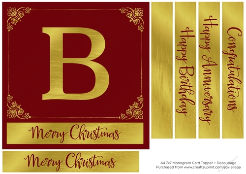 7x7 Gold Foil Effect Monogram Topper 1 - B