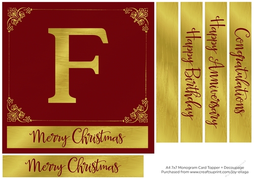 7x7 Gold Foil Effect Monogram Topper 1 - F