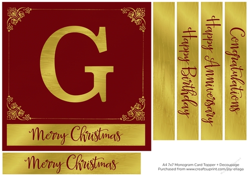 7x7 Gold Foil Effect Monogram Topper 1 - G