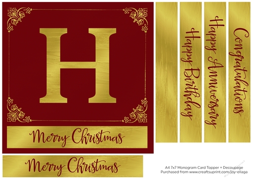 7x7 Gold Foil Effect Monogram Topper 1 - H