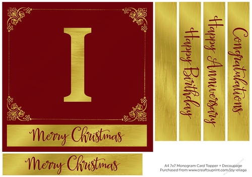7x7 Gold Foil Effect Monogram Topper 1 - I