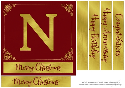 7x7 Gold Foil Effect Monogram Topper 1 - N