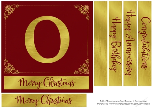 7x7 Gold Foil Effect Monogram Topper 1 - O