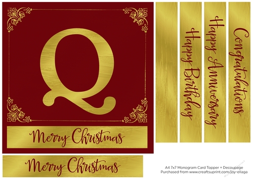 7x7 Gold Foil Effect Monogram Topper 1 - Q