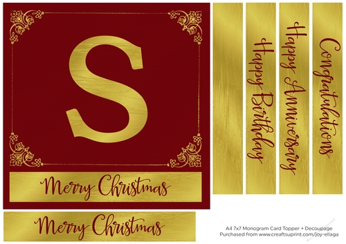 7x7 Gold Foil Effect Monogram Topper 1 - S