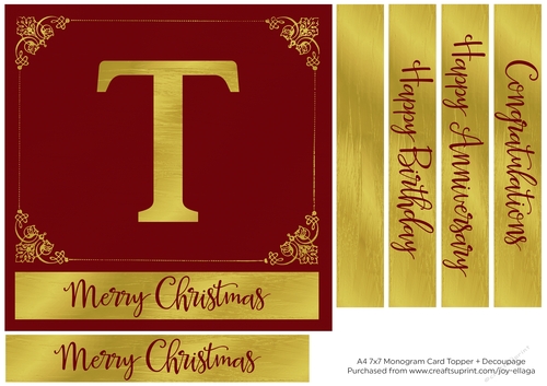 7x7 Gold Foil Effect Monogram Topper 1 - T