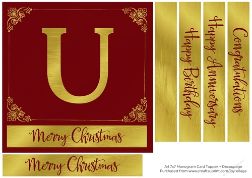 7x7 Gold Foil Effect Monogram Topper 1 - U