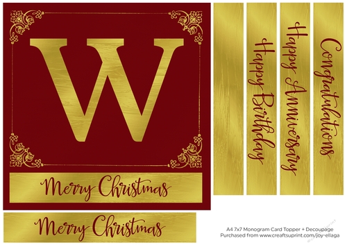 7x7 Gold Foil Effect Monogram Topper 1 - W