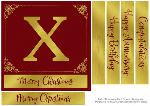 7x7 Gold Foil Effect Monogram Topper 1 - X