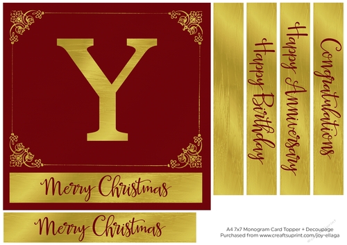 7x7 Gold Foil Effect Monogram Topper 1 - Y