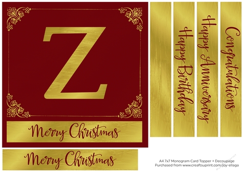 7x7 Gold Foil Effect Monogram Topper 1 - Z