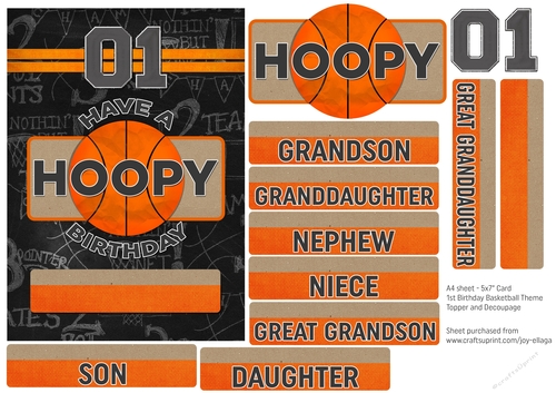 5x7 Card Topper and Decoupage 1st Birthday Basketball Theme 