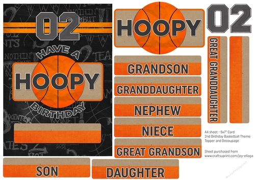 5x7 Card Topper and Decoupage 2nd Birthday Basketball Theme 