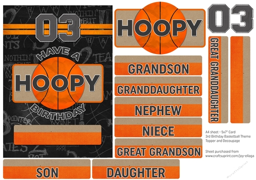 5x7 Card Topper and Decoupage 3rd Birthday Basketball Theme 