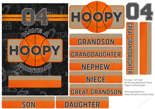 5x7 Card Topper and Decoupage 4th Birthday Basketball Theme 