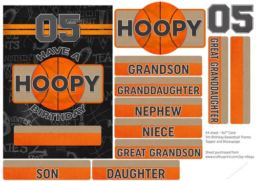 5x7 Card Topper and Decoupage 5th Birthday Basketball Theme 