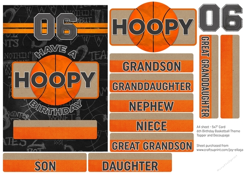 5x7 Card Topper and Decoupage 6th Birthday Basketball Theme 