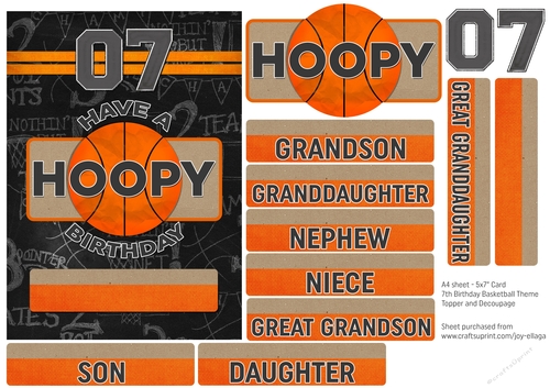 5x7 Card Topper and Decoupage 7th Birthday Basketball Theme 