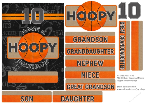 5x7 Card Topper and Decoupage 10th Birthday Basketball Theme 