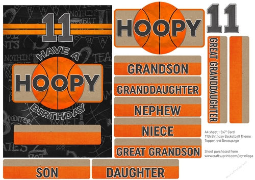 5x7 Card Topper and Decoupage 11th Birthday Basketball Theme 