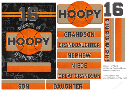 5x7 Card Topper and Decoupage 16th Birthday Basketball Theme 