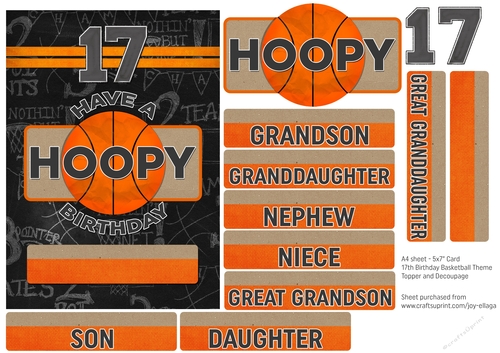 5x7 Card Topper and Decoupage 17th Birthday Basketball Theme 
