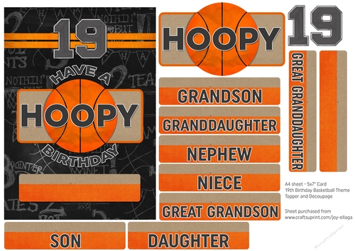 5x7 Card Topper and Decoupage 19th Birthday Basketball Theme 
