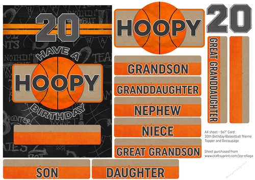 5x7 Card Topper and Decoupage 20th Birthday Basketball Theme 