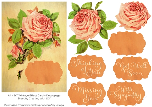 5x7 Vintage Effect Rose Card Topper with Decoupage