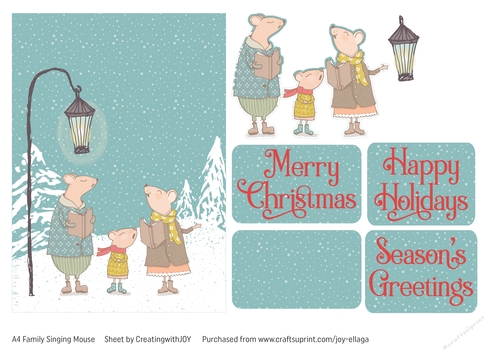 Family of Three Mice Singing Merry Christmas