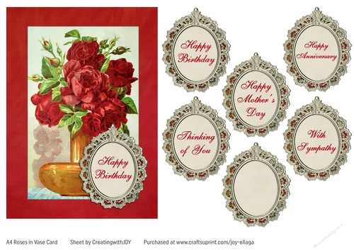 Red Roses in Vase Birthday Frame